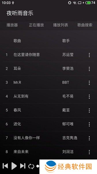 多平台同步收藏功能,让用户在不同设备上同步自己喜欢的音乐,随时随地收听。 夜听雨音乐